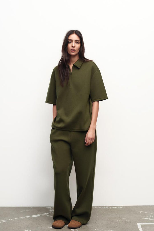 Top à Col polo avec zip - kaki foncé