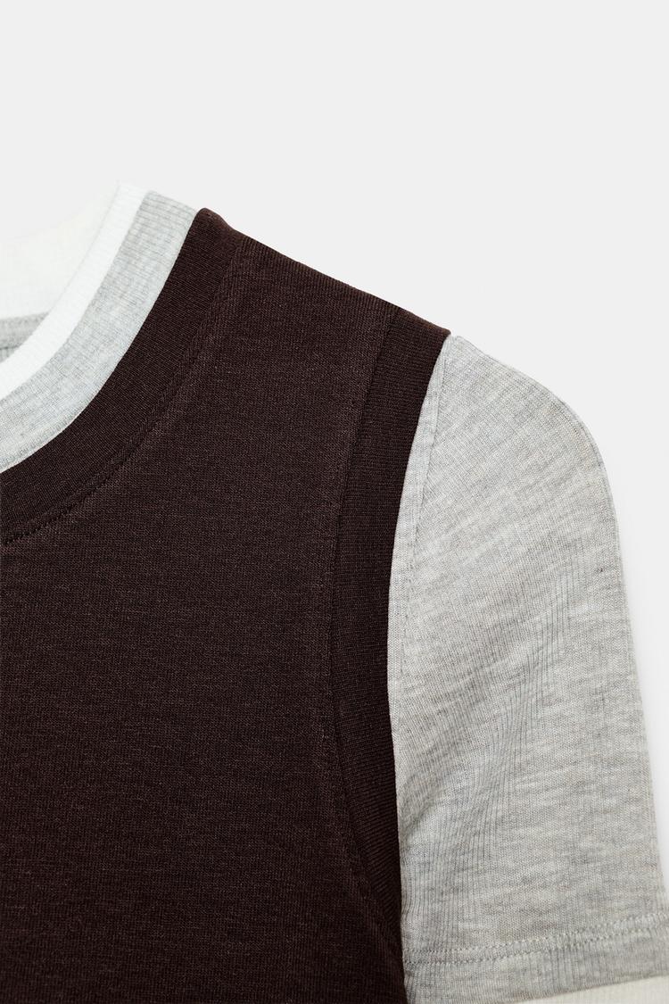 T-SHIRT EFFET TRIPLE À MANCHES LONGUES