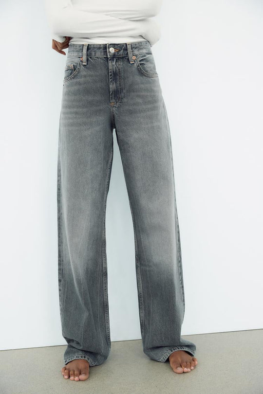 Jean trf wide leg taille normale - Gris