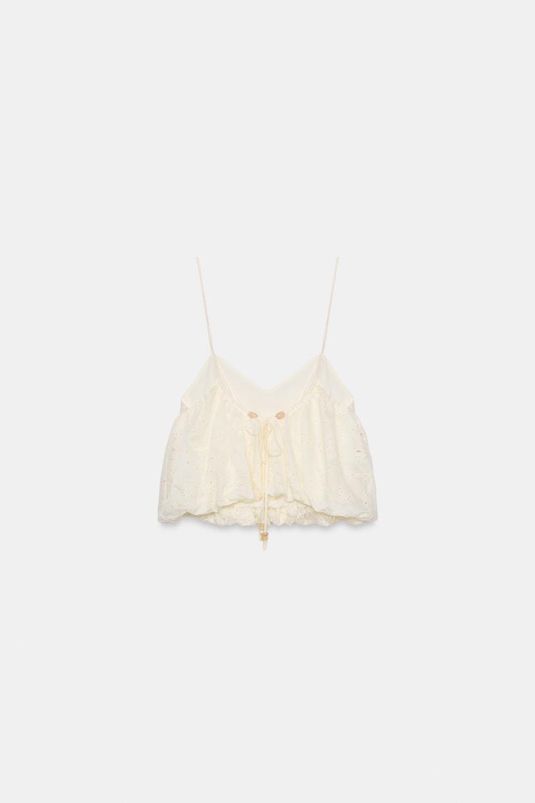 TOP BALLON À BRODERIES AJOURÉES