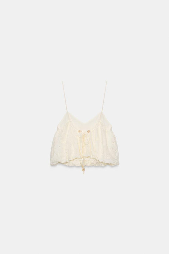 TOP BALLON À BRODERIES AJOURÉES