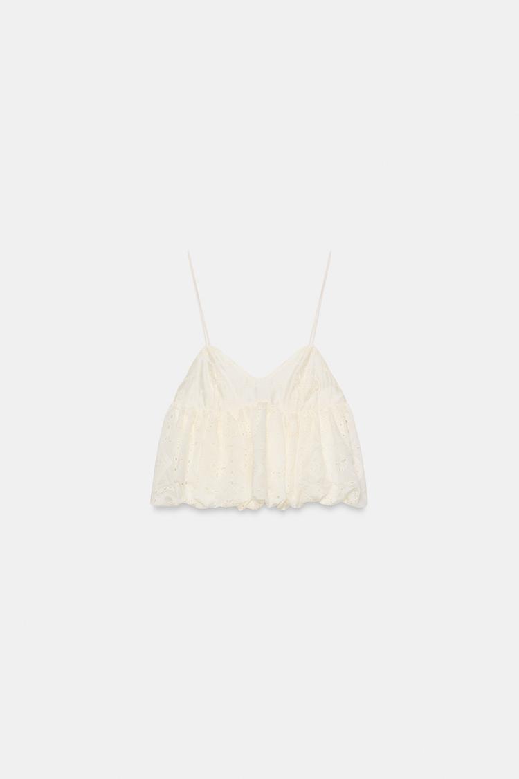 TOP BALLON À BRODERIES AJOURÉES