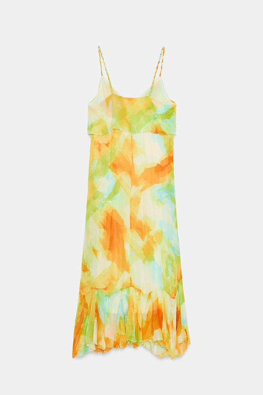 ROBE MI-LONGUE IMPRIMÉE À VOLANTS