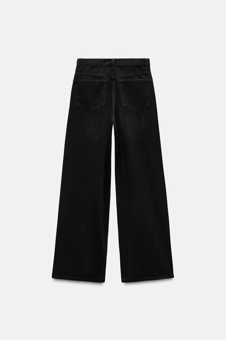 Jean trf wide leg cinturilla cruzada taille haute - Noir