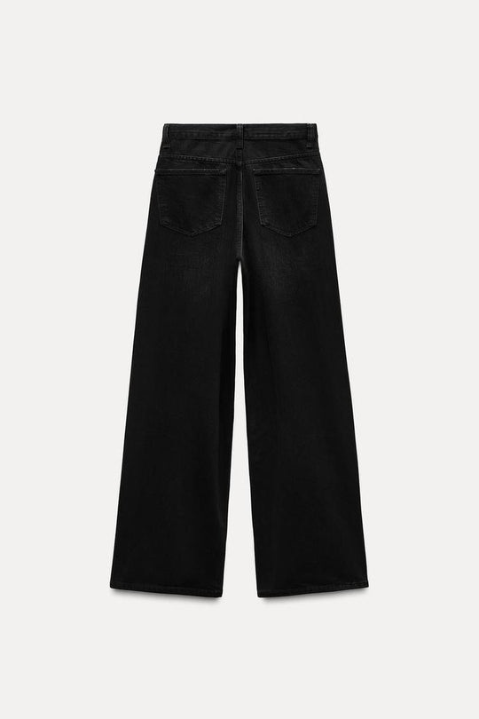Jean trf wide leg cinturilla cruzada taille haute - Noir