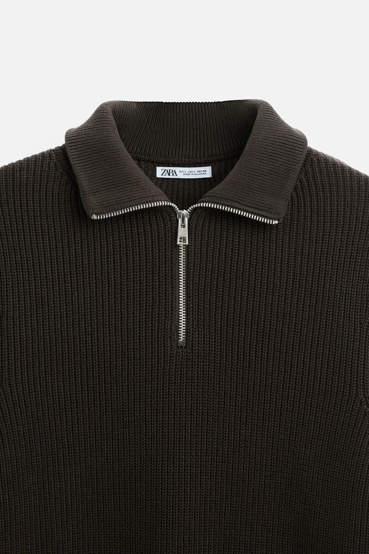 Pull zippé à col - écru