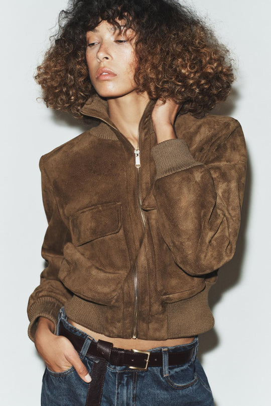 VESTE BOMBER COL MONTANT CÔTELÉ
