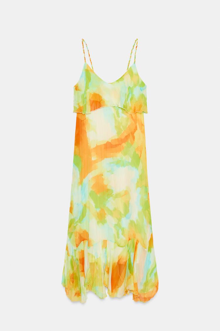 ROBE MI-LONGUE IMPRIMÉE À VOLANTS