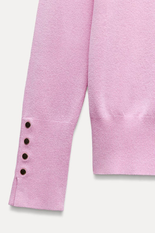 Pull basique en maille unie - Rose