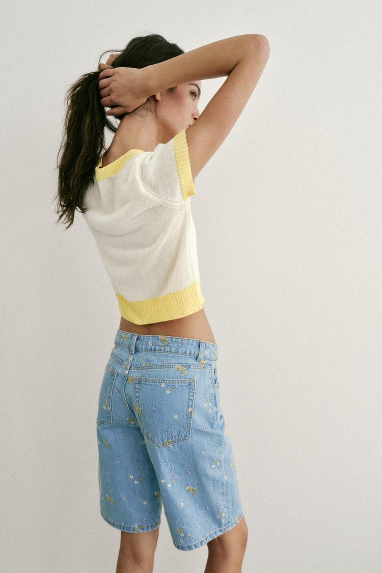 SHORT Z1975 EN JEAN BRODERIES FLEURIES ENSEMBLE