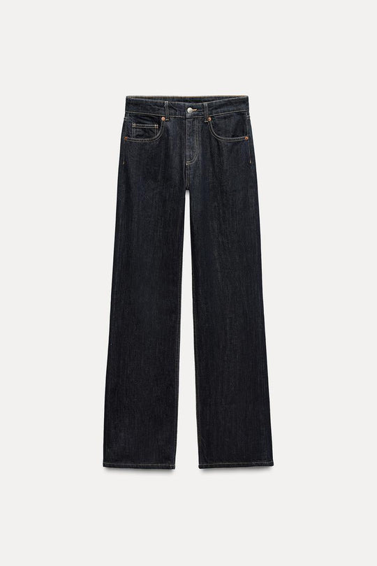 Jean trf wide leg taille normale - Bleu soutenu
