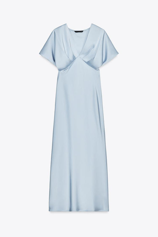 Robe mi-longue satinée - bleu clair